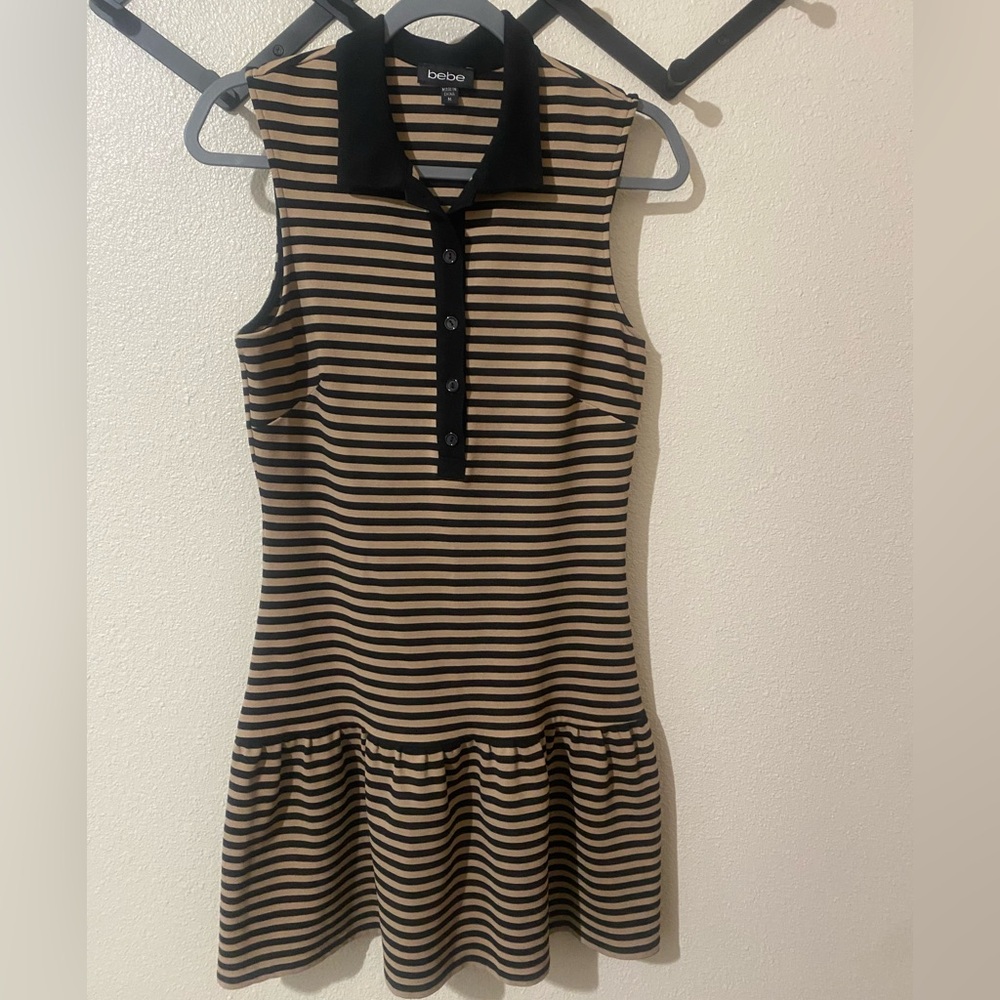 Bebe Black and Tan Striped Dress